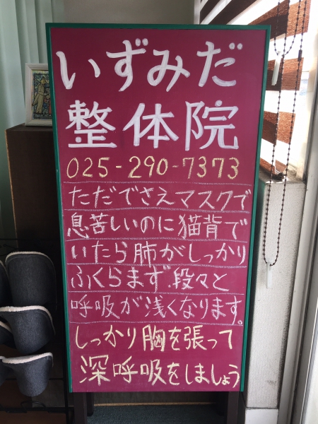 新潟市中央区紫竹山のカイロプラクティック　整体　猫背予防　肩こり眼精疲労　いずみだ整体院